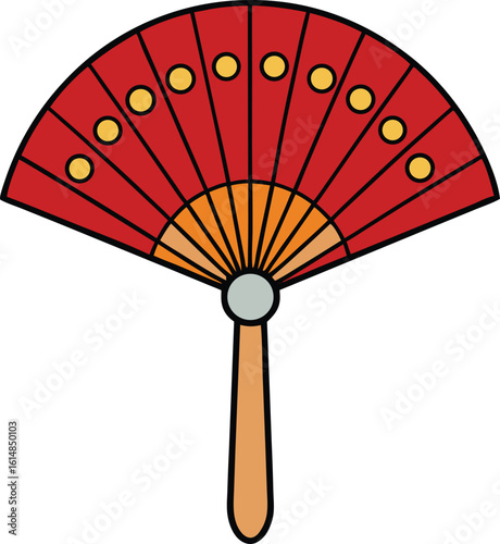 hand fan with pattern vector illustration on transparent background