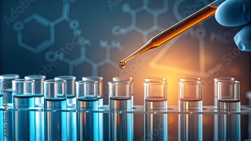 Pipette dropping liquid into test tubes laboratory