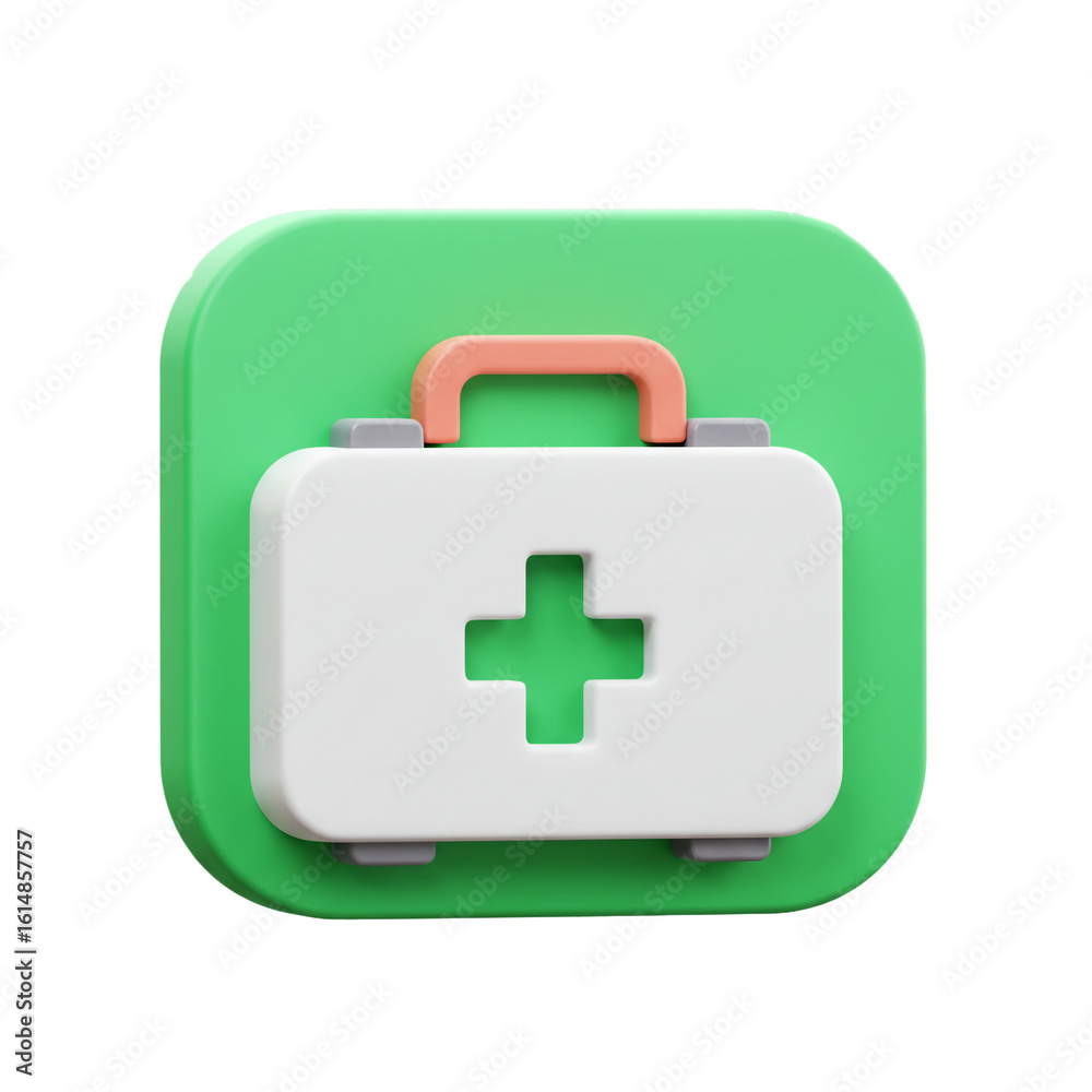 Obraz premium A vibrant illustration presents a medical kit icon symbolizing health care and emergency preparedness with a rounded green shape.