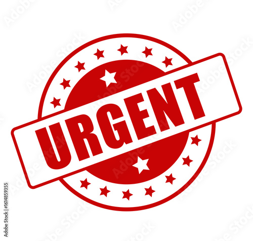 Urgent red rubber stamp with bold immediate attention message and emergency alert label design isolated on white background

