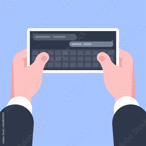 Businessman using smartphone messenger app concept representing digital communication, mobile chat, online business messaging, and modern workplace in flat vector illustration