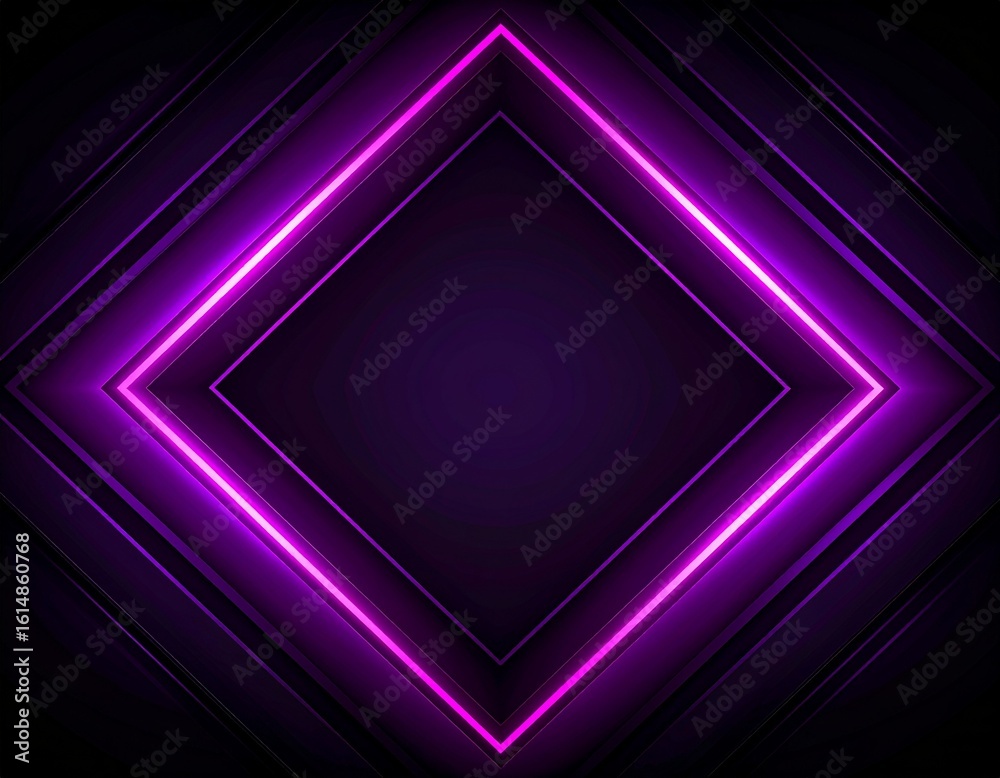 Fototapeta premium Abstract dark background with geometric shapes, glowing neon purple and pink edges, high-tech futuristic aesthetic, cyber style, ultra HD