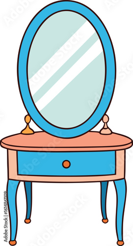 vanity table with mirror vector illustration on transparent background