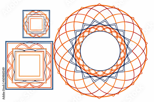 Dynamic geometric patterns with modern abstract lines and elegant mandala design, perfect for creative projects and sophisticated branding.