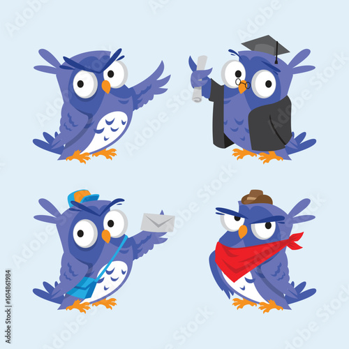 Owls mascot logo design with modern concept illustration. Cute owls design pack illustration.
