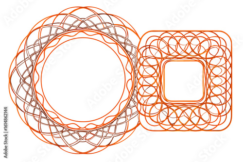 Elegant interwoven circular and square decorative frames with warm gradient lines creating a sophisticated and artistic border for design projects and creative layouts