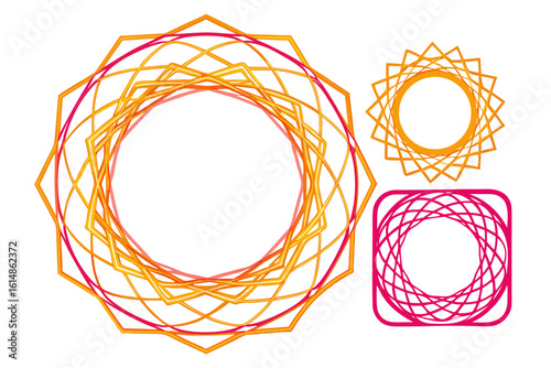 Vibrant abstract geometric shapes in warm orange and pink hues create a dynamic, modern design perfect for branding, digital art, or decorative elements.