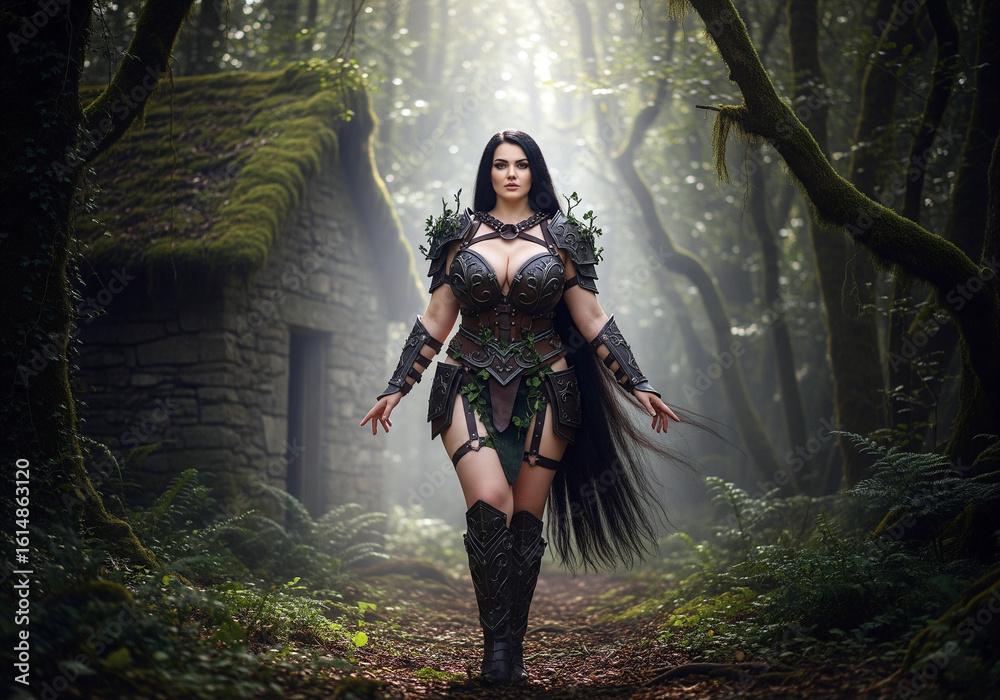 Naklejka premium The beautiful bold woman who takes care of the forest