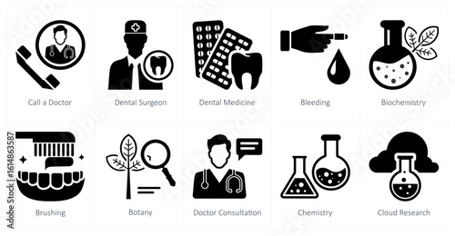 A set of 10 mix icons as call a doctor, dental surgeon, dental medicine