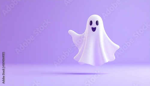 Cute 3D Ghost on Purple Background