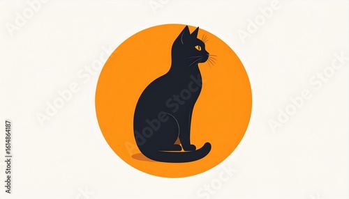 Black Cat in Orange Circle Illustration
