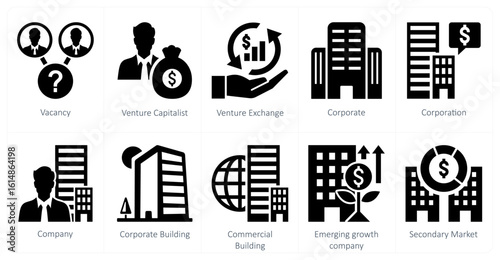 A set of 10 mix icons as vacany, venture capitalist, venture exchange