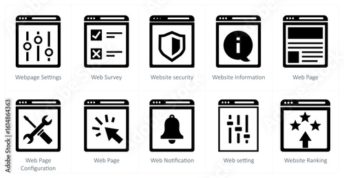 A set of 10 mix icons as webpage settings, web survey, website security