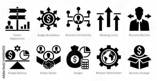 A set of 10 mix icons as career opportunity, budget breakdown, business connectivity