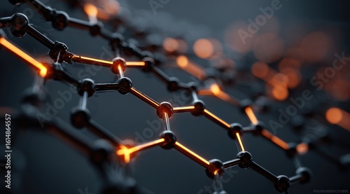 Glowing hexagonal lattice structure, microscopic view