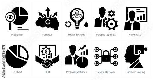 A set of 10 mix icons as predictive, potential, power sources