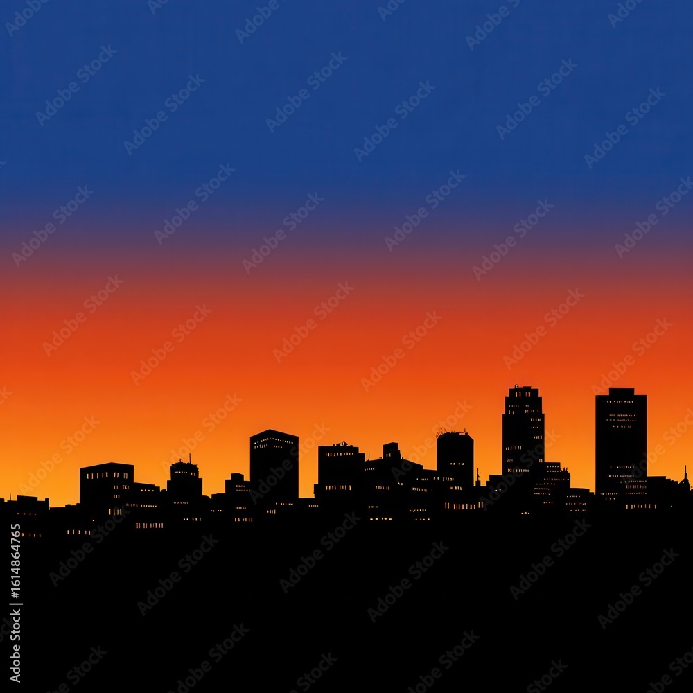 Naklejka premium Silhouette of a city skyline at sunset.
