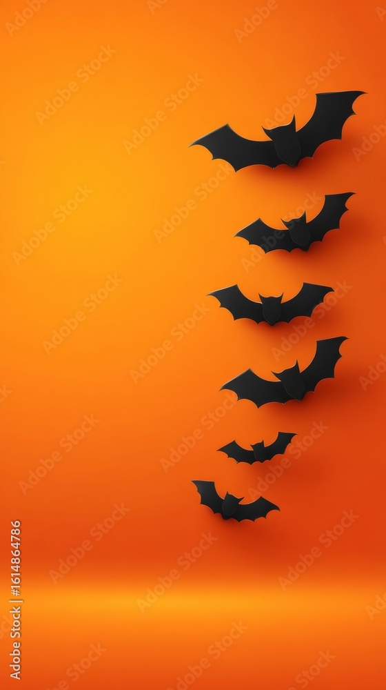 Naklejka premium Modern vector illustration of bat silhouettes flying on orange background