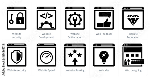 A set of 10 mix icons as website security, website development, website optimization