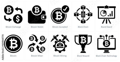 A set of 10 mix icons as bitcoin exchange, bitcoin wallet, bitcoin accepted