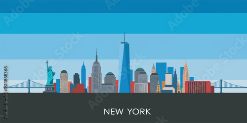 New York City Skyline Vector with Iconic Buildings