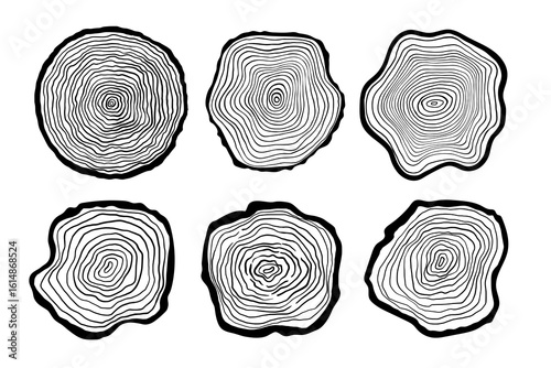 Tree ring vector icons set, simple illustration, wood slice with pattern