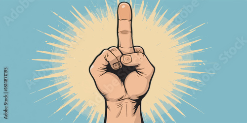 Bold and expressive vector illustration of a hand showing the middle finger in a comic style