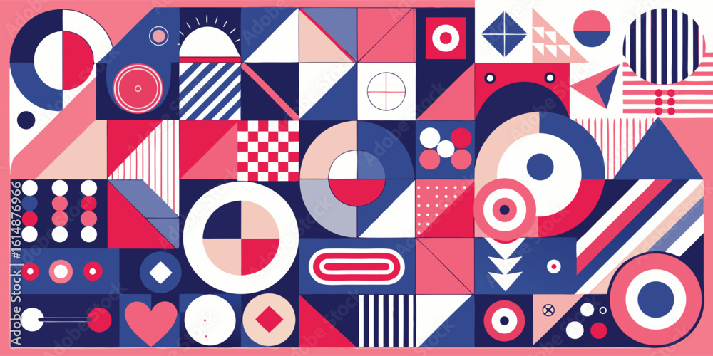 Obraz premium red and black geometric pattern featuring various shapes arranged in a visually striking design..eps