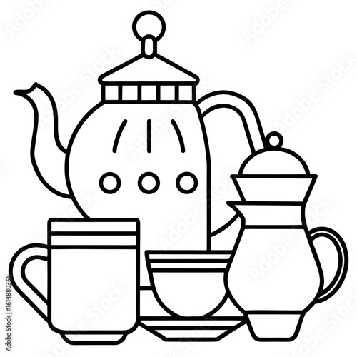 Antique Coffee Tea Pot Set with Cups and Creamer for Breakfast Morning
