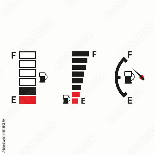 Fuel Gauge Icons: Three fuel gauge icons represent the varying fuel levels of a vehicle, from empty to full.