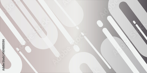 Sleek abstract background featuring white rounded diagonal lines and translucent geometric shapes on a gradient base transitioning from taupe to gray. Modern and minimal design