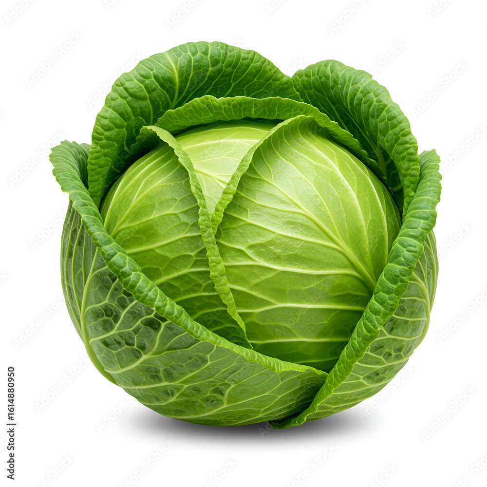Obraz premium Fresh green cabbage vegetable with layered leaves for healthy cooking