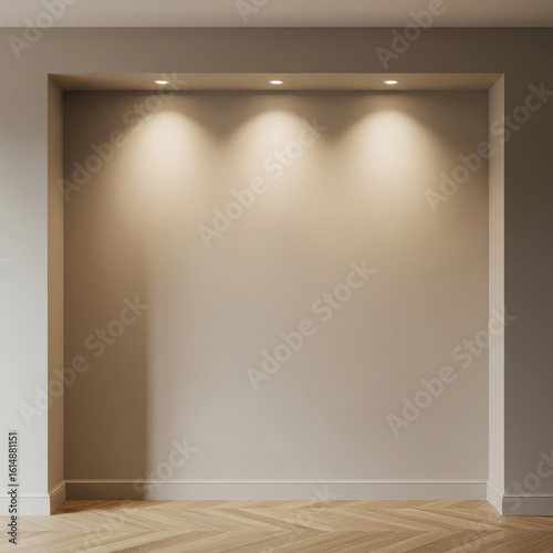 Empty modern room with recessed lighting and wooden flooring