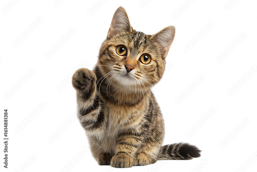 Fototapeta premium Tabby kitten raising its paw isolated on transparent background