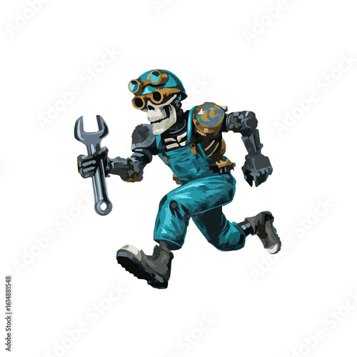 Skeleton Technician with Industrial Tools Vector