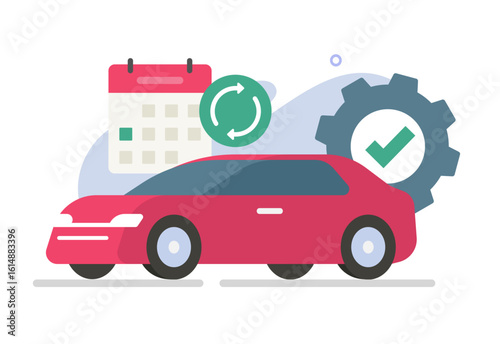 Automotive car vehicle technical maintenance service manual time date icon vector graphic illustration, regular recurring automobile full check up inspection scheduled on calendar image
