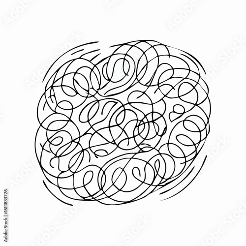 Formes abstraites au feutre noir sur fond blanc,  spirales, courbes,  dessin, artistique, original 