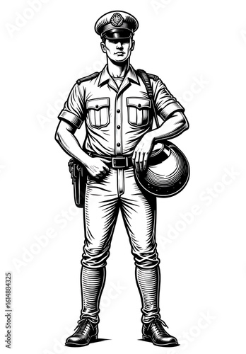 policeman standing black and white clip art preview