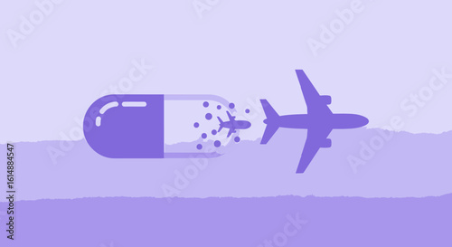 Conceptual illustration of medication affecting air travel and the concept of medicine and flight