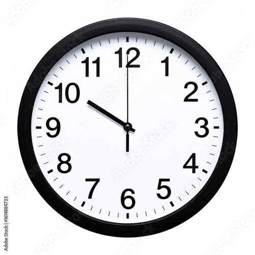 Round Black Wall Clock With White Dial Displaying Time and Numbers in a Workplace Environment