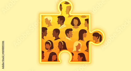 Diversity and Inclusion represented by a puzzle with different people's silhouettes