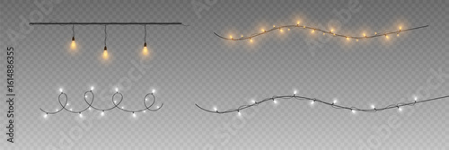 Christmas garland. Garland of lights for Christmas decorations. New Year's party decorated with lanterns. Vector on transparent background.