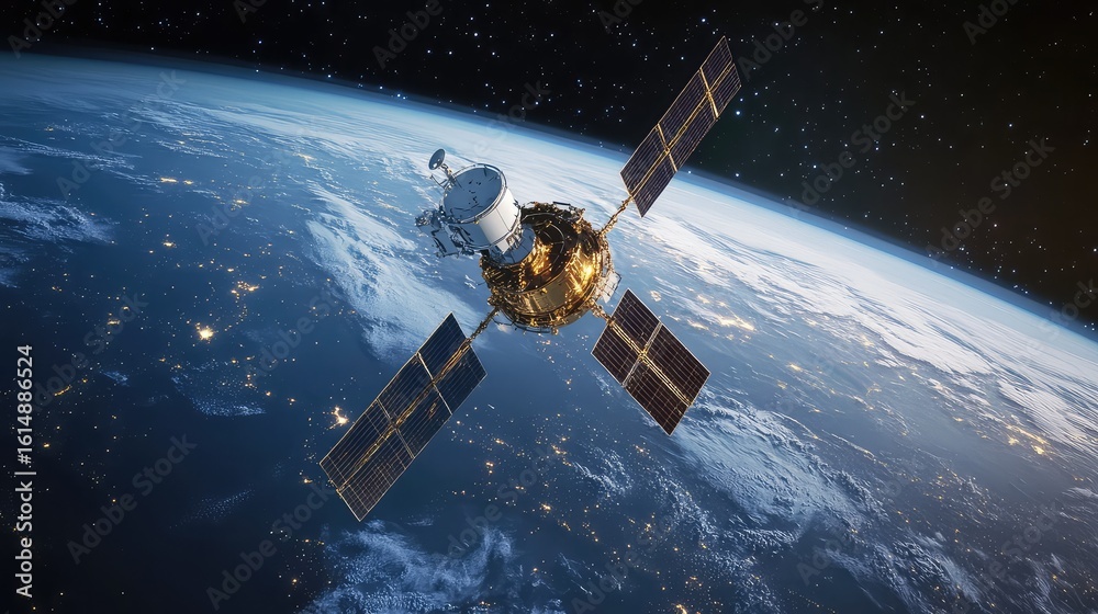 Obraz premium space dissolving tech satellite