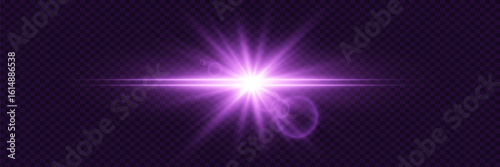 Purple star rays. Special effect flash with light rays and magic sparks. Vector illustration. EPS 10