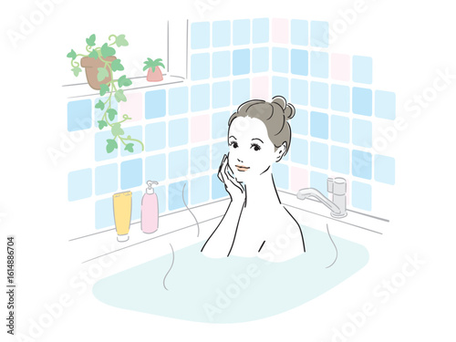 気持ちよさそうに入浴する綺麗な女性