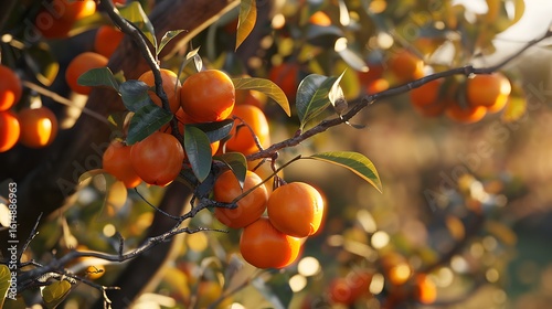 A persimmon tree with bright orange persimmons