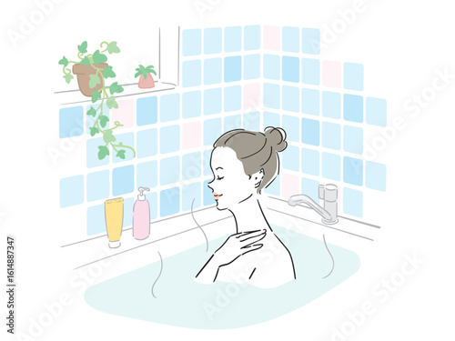気持ちよさそうに入浴する綺麗な女性