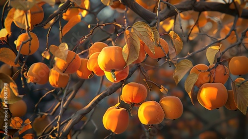 A persimmon tree with bright orange persimmons
