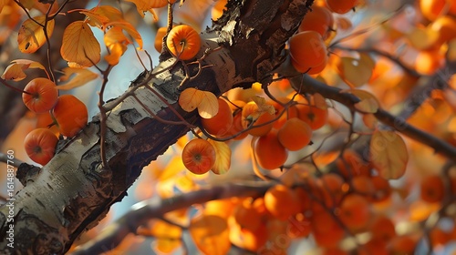 A persimmon tree with bright orange persimmons