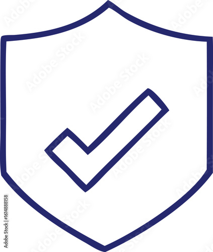 Simple outline of a blue shield with a white checkmark inside on a white background representing security and approval